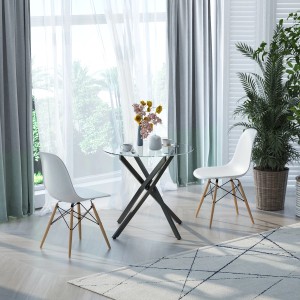 HOMCOM Beistelltisch mit Glasplatte und schwarzem Metallgestell, 80x80x75 cm.