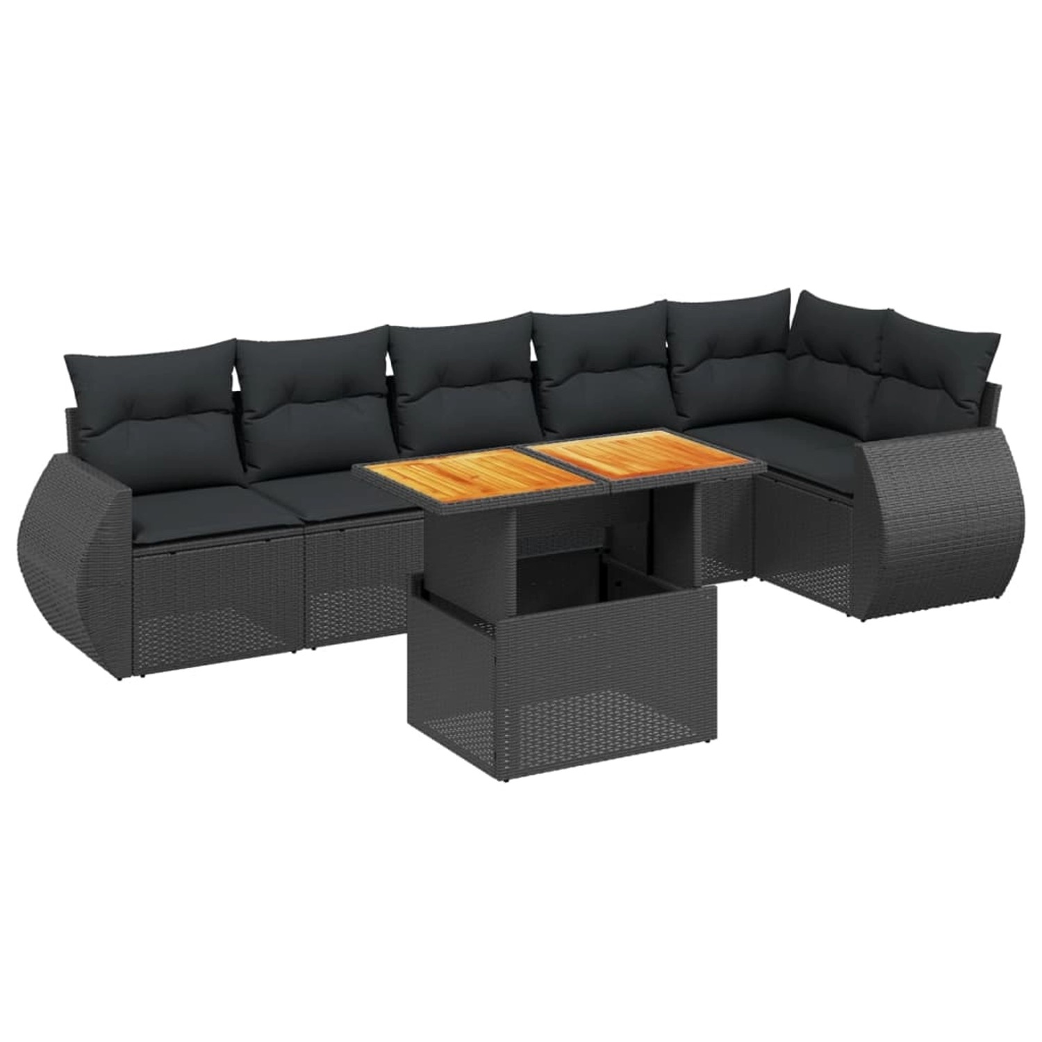 vidaXL 7-Tlg Garten-Sofagarnitur mit Kissen Schwarz Poly Rattan 3272203 günstig online kaufen