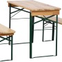 Fun Star Bierzeltgarnitur, 3-teilig, beige: Klappbarer Tisch (110x50cm) und zwei Bänke mit grünem Stahlgestell.