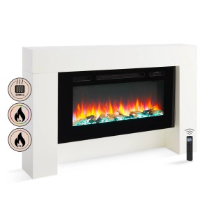 Weißer BALDERIA Elektrokamin Standkamin mit 3D-Flammeneffekt und Heizung.