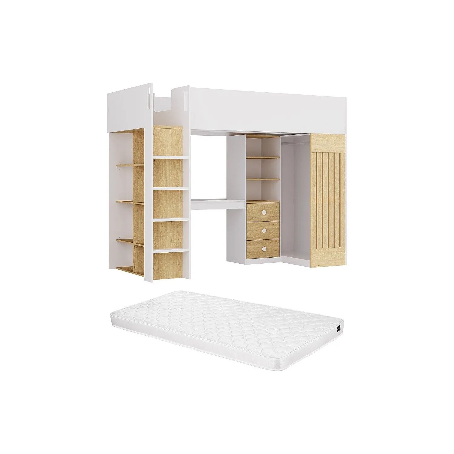 Vente-unique Hochbett Lorinti Naturfarben Hell  Weiß 235 cm