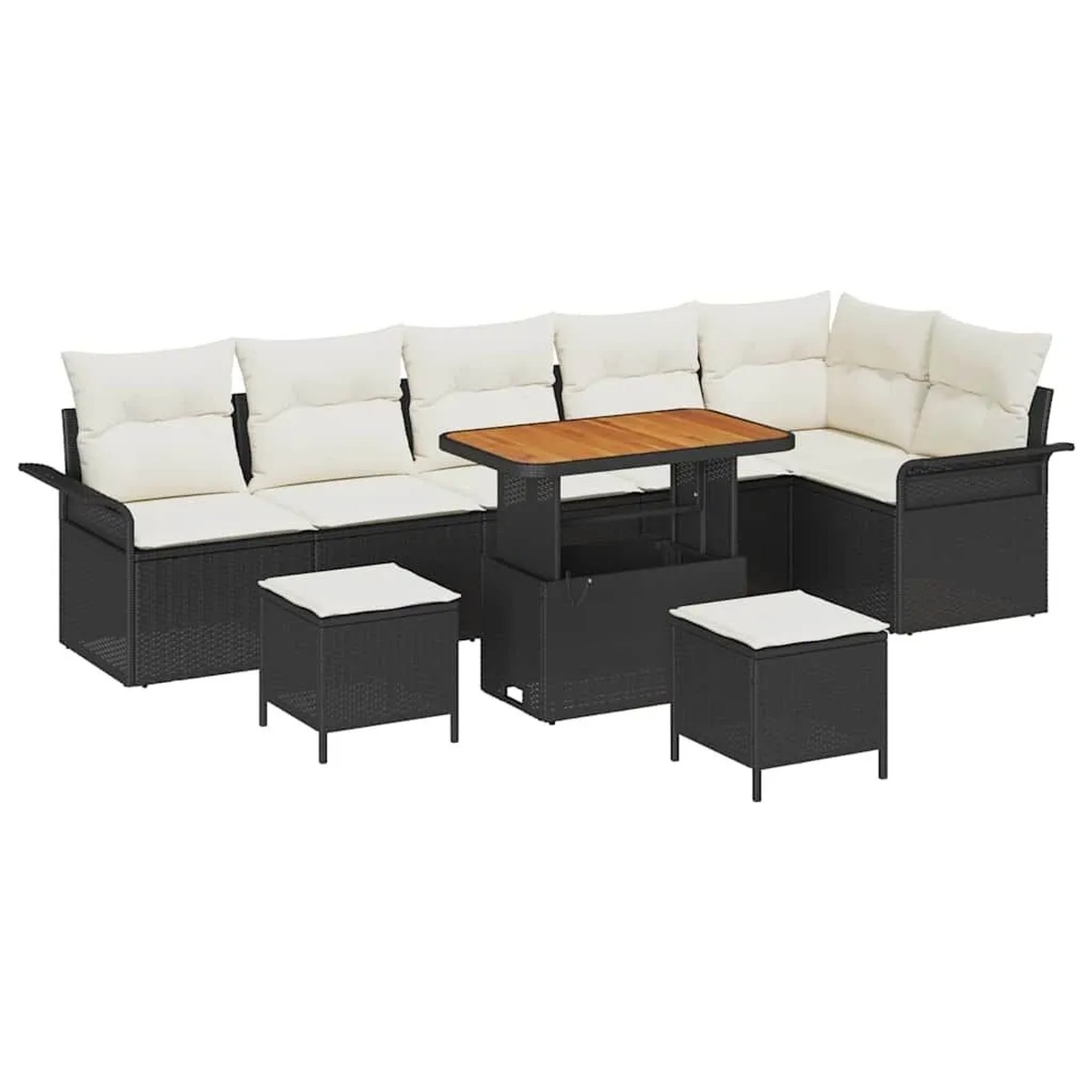 vidaXL Garten-Sofa-Set mit Kissen mit Speicher 9-Tlg Schwarz und Creme 3364105