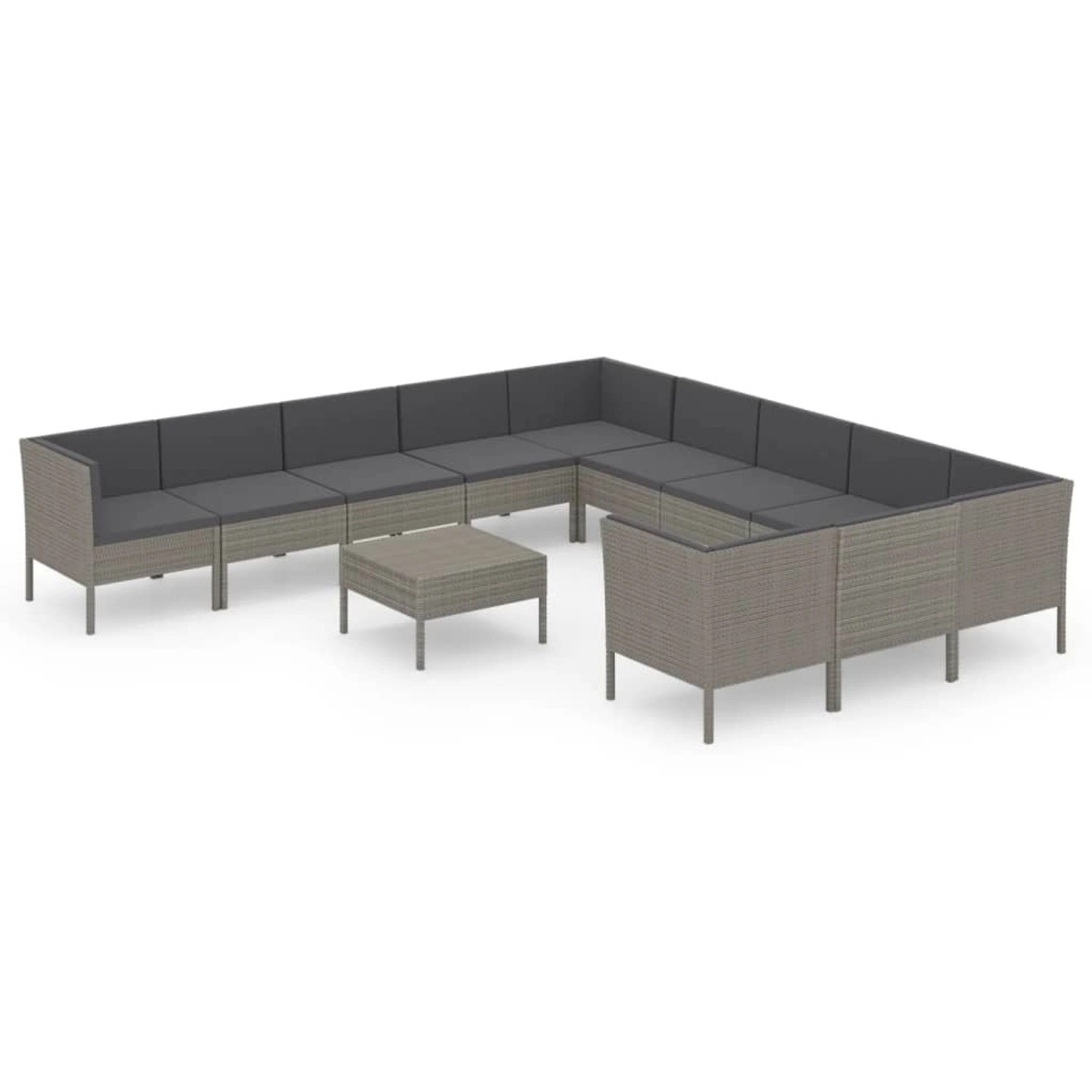 vidaXL 12-tlg Garten-Lounge-Set mit Auflagen Poly Rattan Grau Modell 6