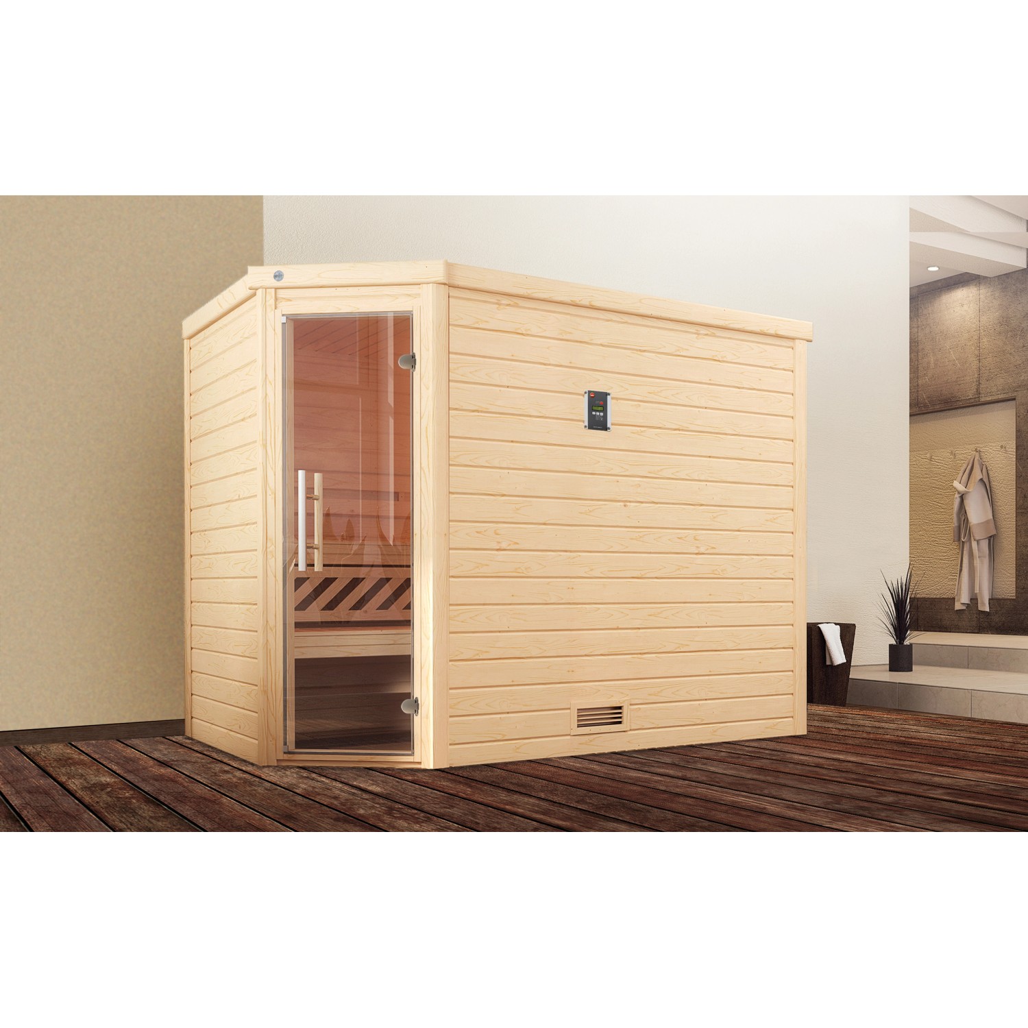 Weka Massivholzsauna Turku 3 Sparset 9 kW OS Glastür günstig online kaufen