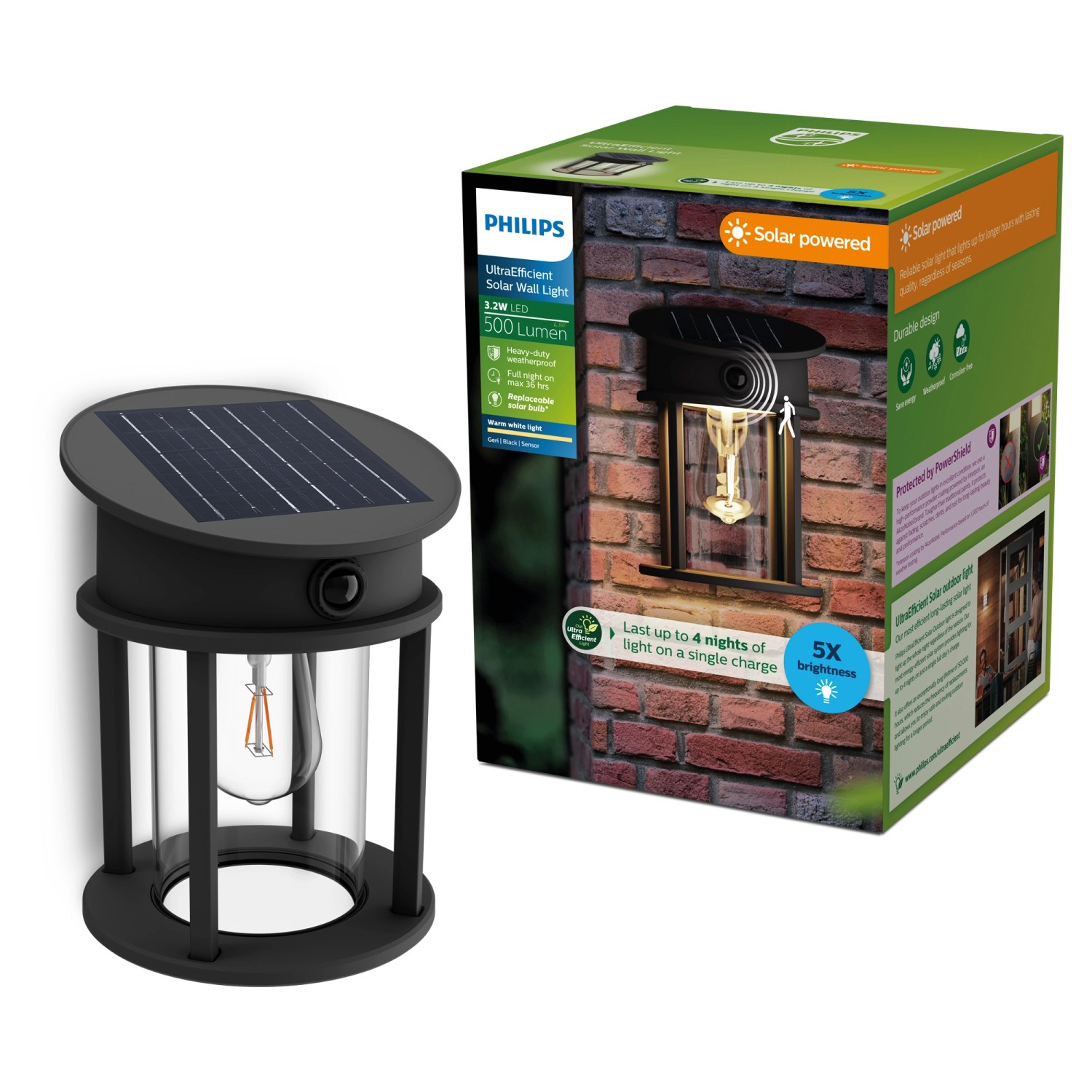 Philips Wandleuchte Geri Solar Bewegungssensor Schwarz günstig online kaufen