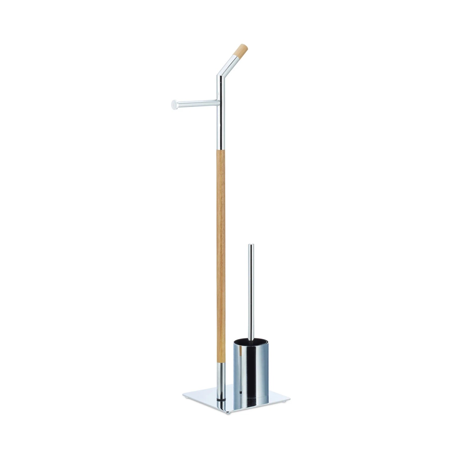 Relaxdays WC Garnitur Holz Chrom Natur Silber Freistehend 90 cm x 24 cm x 20 cm 2,2 kg