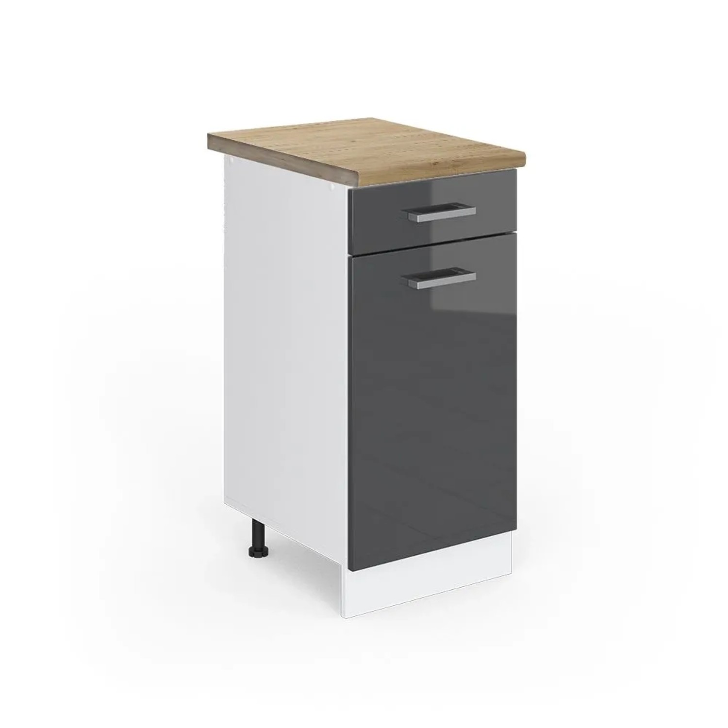 Vicco Küchenunterschrank R-Line Anthrazit Hochglanz Weiß 40 cm AP Eiche