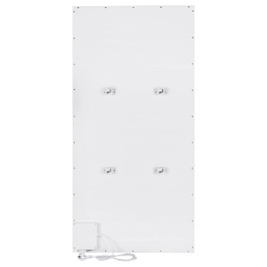 Rückansicht des weißen E2 Elektro Heizpaneel Infrae² Smart & Easy L 700 W mit Wandhalterungen und Kabel.