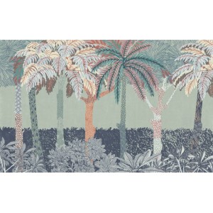 Komar Vliestapete Patterned Palms, Fototapete mit Palmenmuster in sanften Farben.