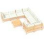 9-tlg. Garten Lounge Set aus Kiefernholz mit creme Kissen. Gartenmöbel für Terrasse und Garten.