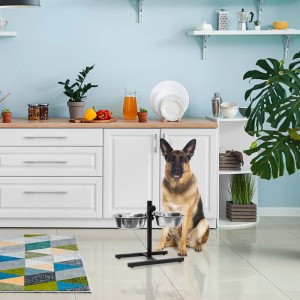 Relaxdays Futterstation Hund Edelstahl Höhenverstellbar Rutschfest 2 x 4,5 l 42 cm x 61 cm x 29 cm