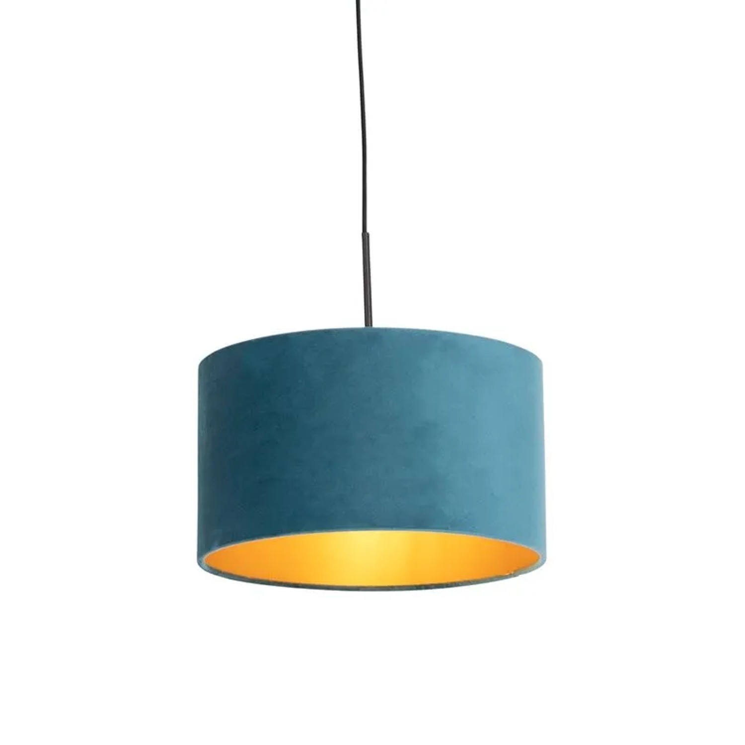 QAZQA Hängelampe mit Veloursschirm Blau mit Gold 35 cm Combi