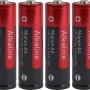Zwölf rote Alkaline AA Batterien für Geräte wie Fernbedienungen und Taschenlampen.