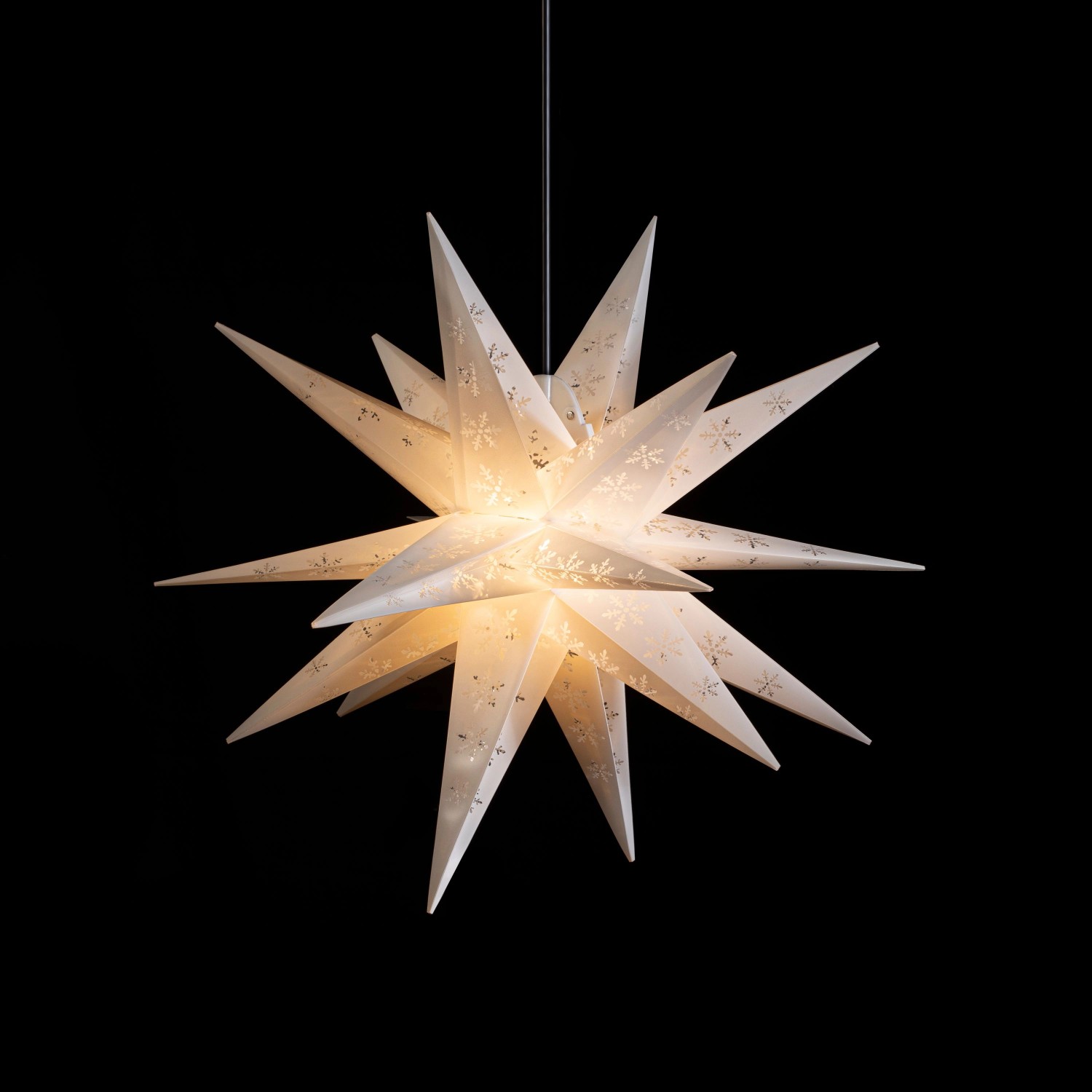 Sterntaler Dekostern Weihnachtsstern mit Schneeflocken Design Faltstern 55cm Außen Glühbirne Netzstecker Weiß 1