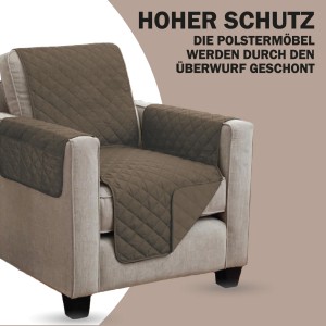 Bestlivings Sesselschoner, gesteppt, braun, 190x165 cm. Schutz für Sessel vor Flecken und Tierhaaren.