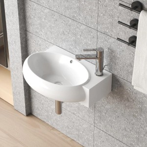 Weißes Aquabatos Handwaschbecken mit Armaturloch zur Wandmontage. Aufsatzwaschbecken im modernen Design.