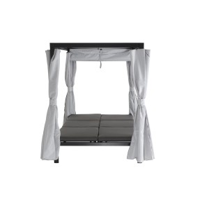Siena Garden Loungebett Waikiki, anthrazitfarben mit hellgrauen Vorhängen und Dach.