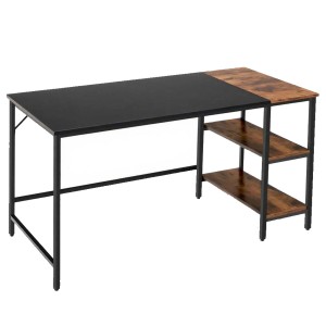 Costway Schreibtisch 140 cm mit Ablage, Computertisch in Schwarz/Braun.