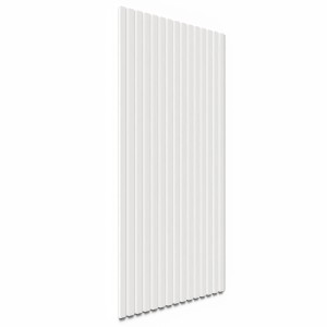 Weißes Denpanels Akustikpaneel (120x60 cm) mit vertikalen Rillen zur Schallabsorption.