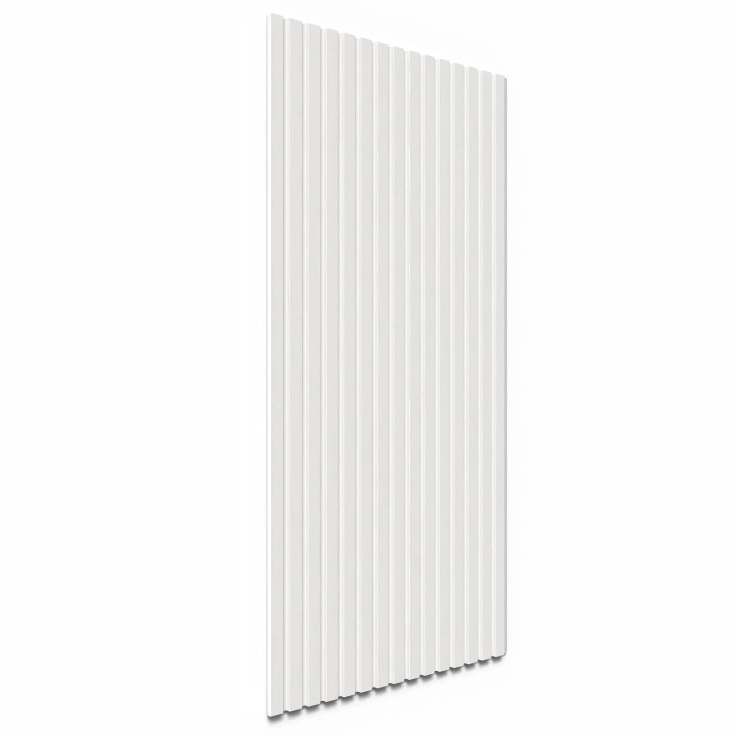 Weißes Denpanels Akustikpaneel (120x60 cm) mit vertikalen Rillen zur Schallabsorption.