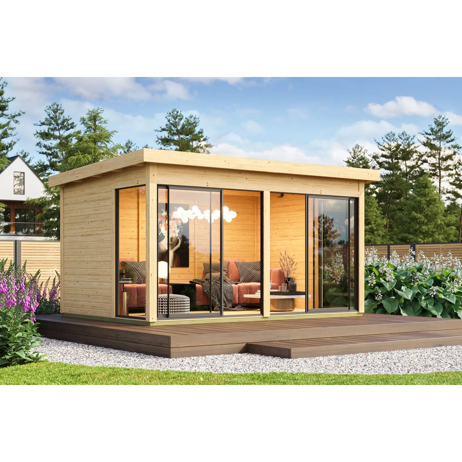 Karibu Gartenhaus Dillen 5 mit Schiebetür Natur