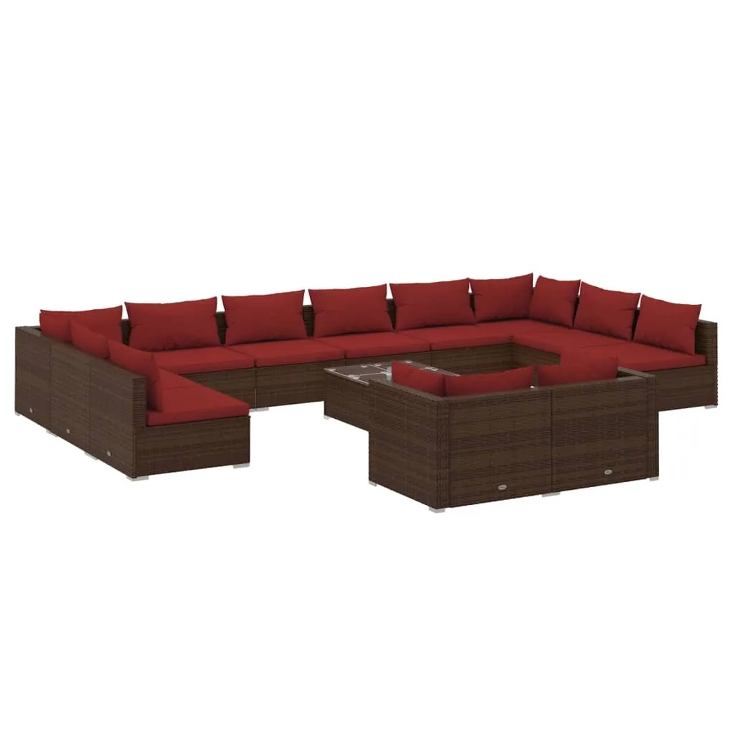 vidaXL 13-Tlg Garten-Lounge-Set mit Kissen Braun Poly Rattan 3102099