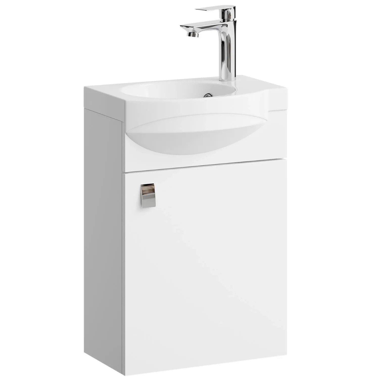 Planetmöbel Waschtischunterschrank 40 cm Weiß mit Keramikwaschbecken Soft Close