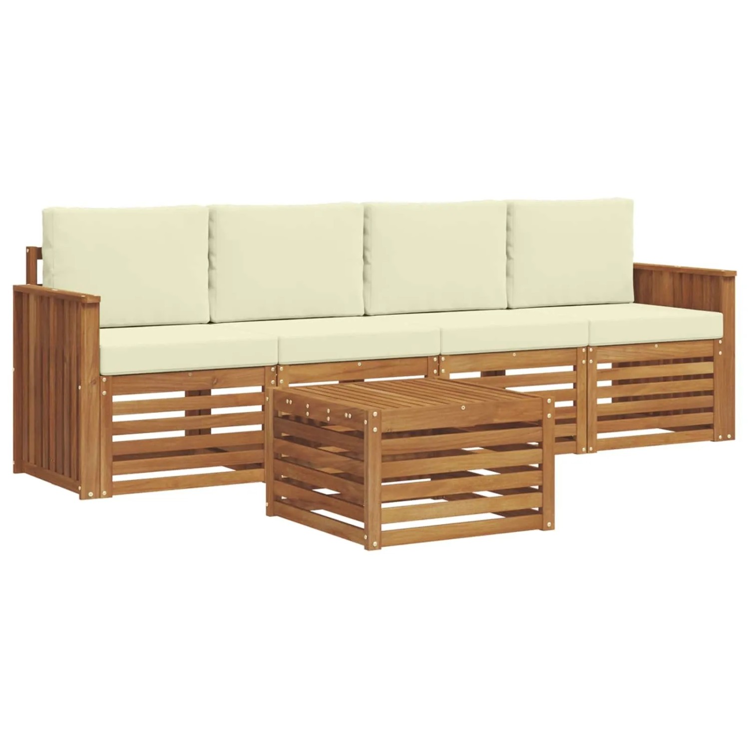 vidaXL Sofagarnituren 5 Tlg Natur und Creme Massivholz Akazie 3374325