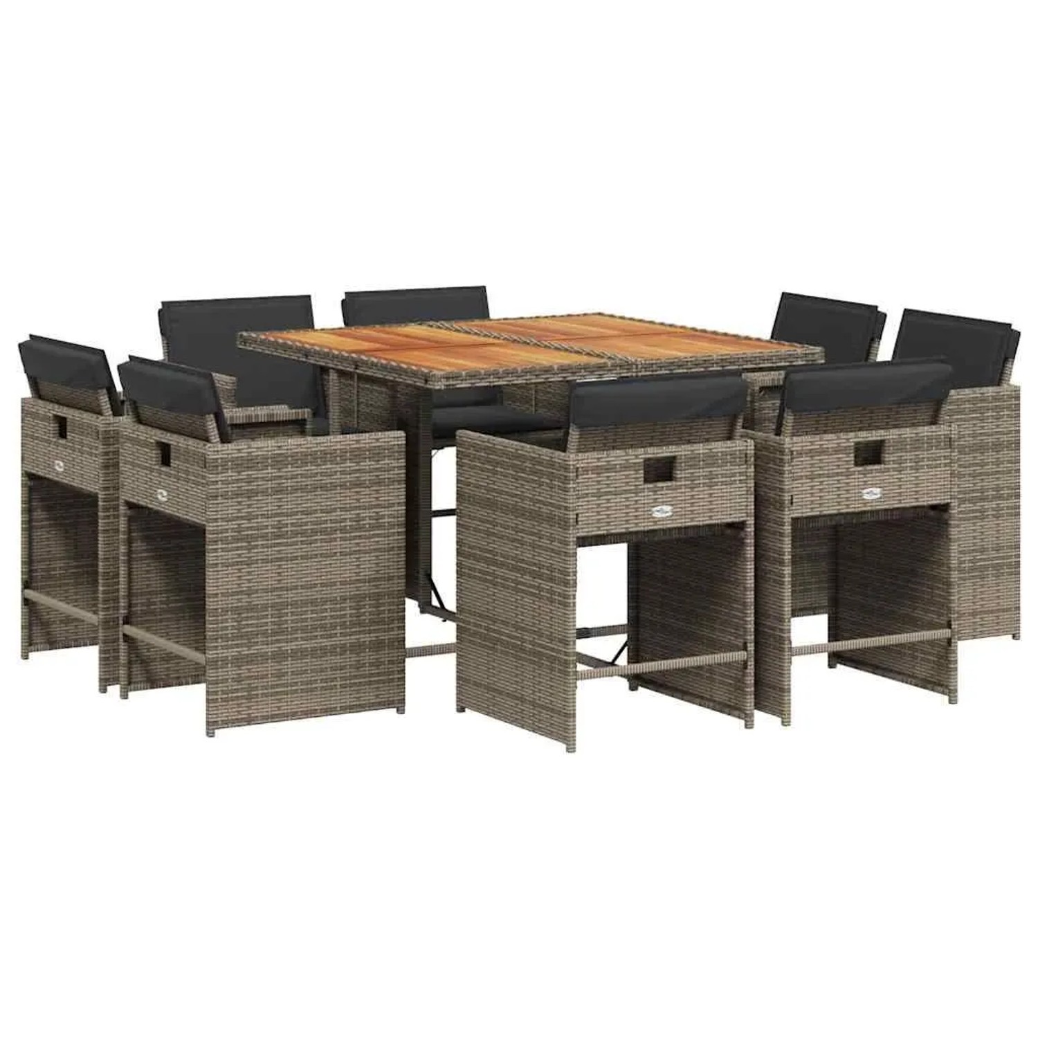 vidaXL 9-Tlg Garten-Essgruppe mit Kissen Grau Poly Rattan 3211202