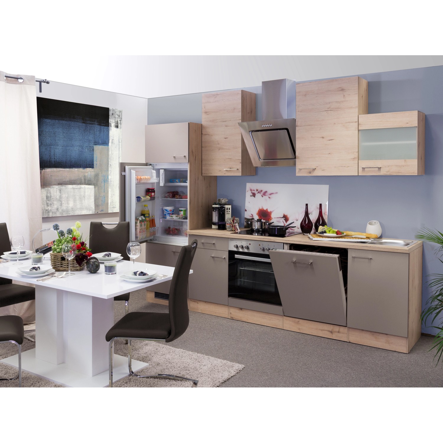 Flex-Well Küchenzeile/Küchenblock Arizona 280 cm Quarz Cubanit-San Remo Eiche