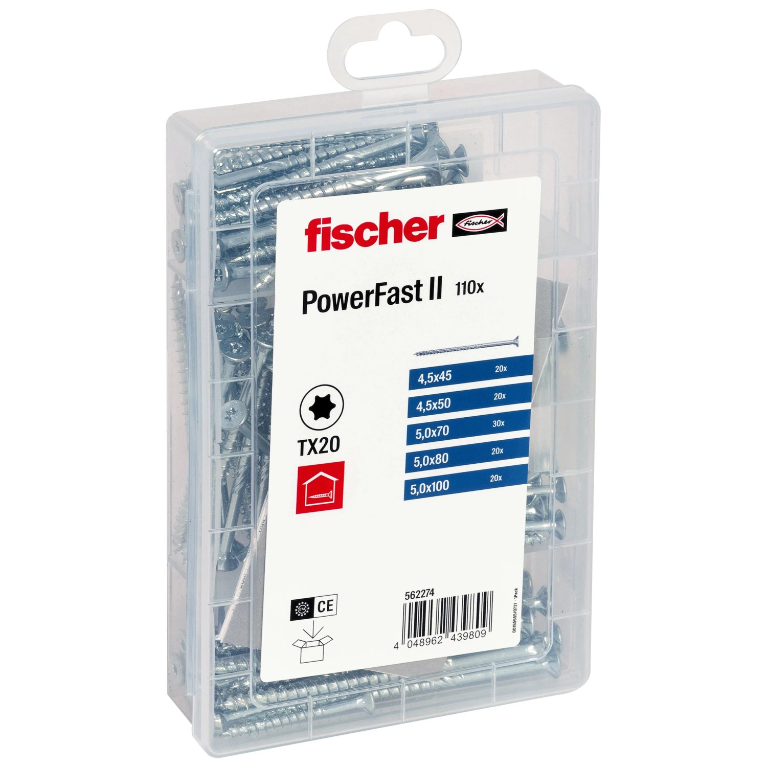 Fischer Schrauben-Box Meisterbox - PowerFast II Senkkopf/Teilgewinde 110 Stück