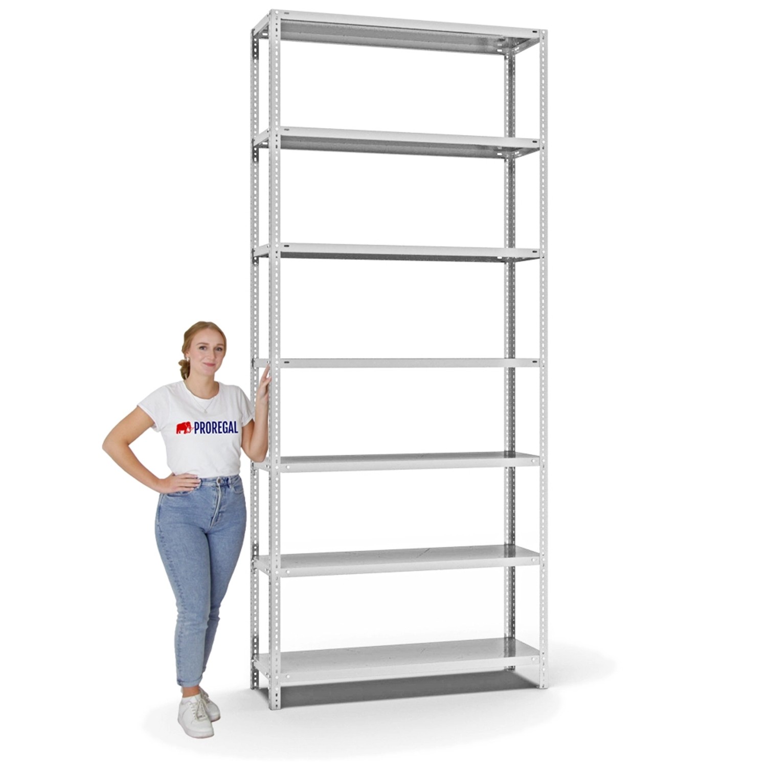 PROREGAL Schwerlastregal mit 7 Böden, lichtgrau, beidseitig nutzbar.