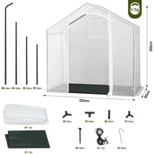 WOLTU Gewächshaus Winterfest Tür Fenster 200x80x200cm Aus Stahlrohr PE Weiß