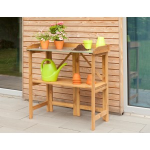 Kiehn-Holz Pflanztisch aus Kiefernholz, braun, mit Ablage und Pflanzen auf der Arbeitsfläche.