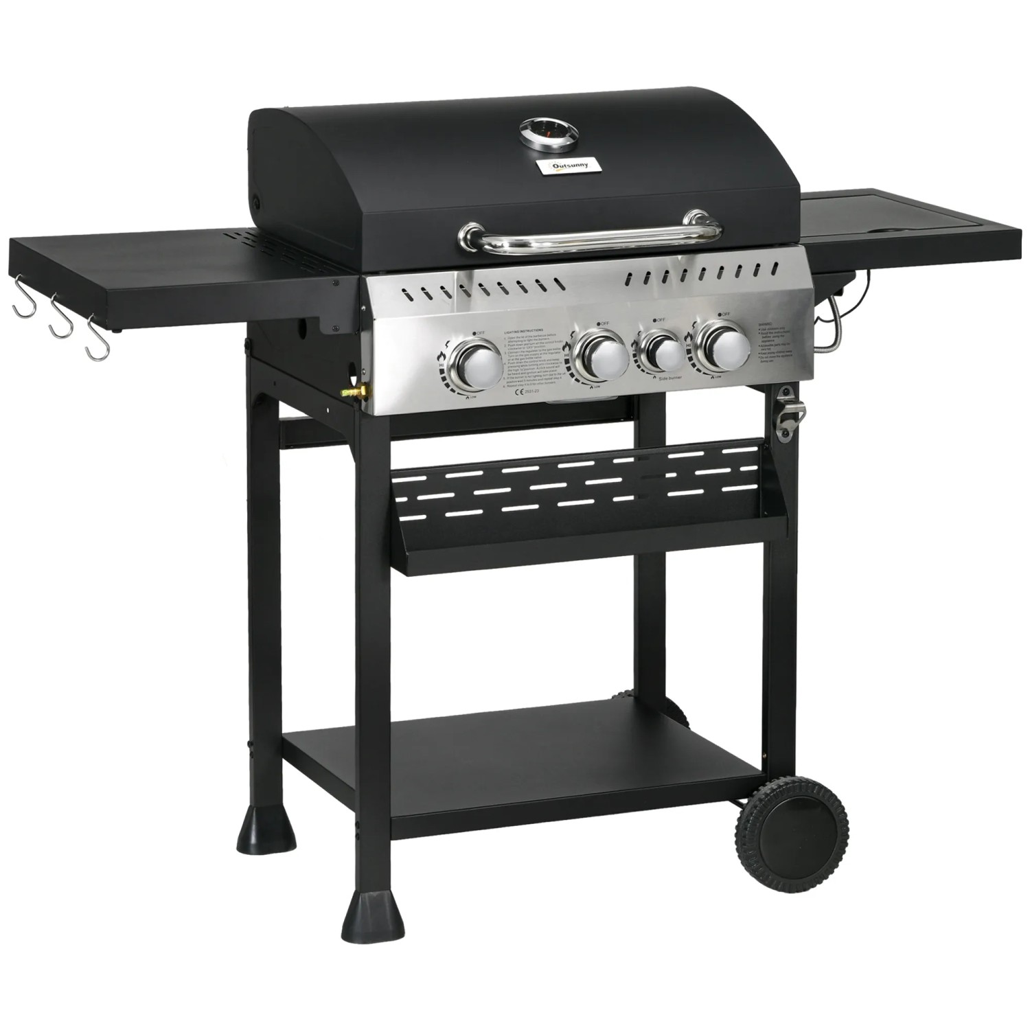 Outsunny Gasgrill Edelstahl Schwarz 123L x 52B x 101H cm