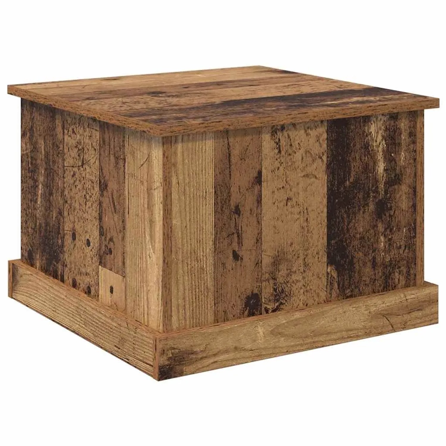 Quadratischer Couchtisch in Altholz-Optik aus Holzwerkstoff mit Schublade, 50x50 cm.