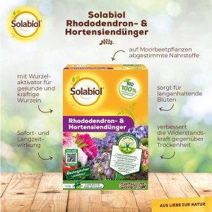 Solabiol Rhododendron- & Hortensiendünger 1,5 kg Packung für Moorbeetpflanzen.