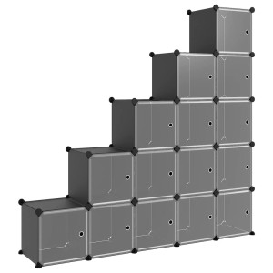 vidaXL Regalsystem mit 15 Würfeln und Türen Schwarz PP 340554