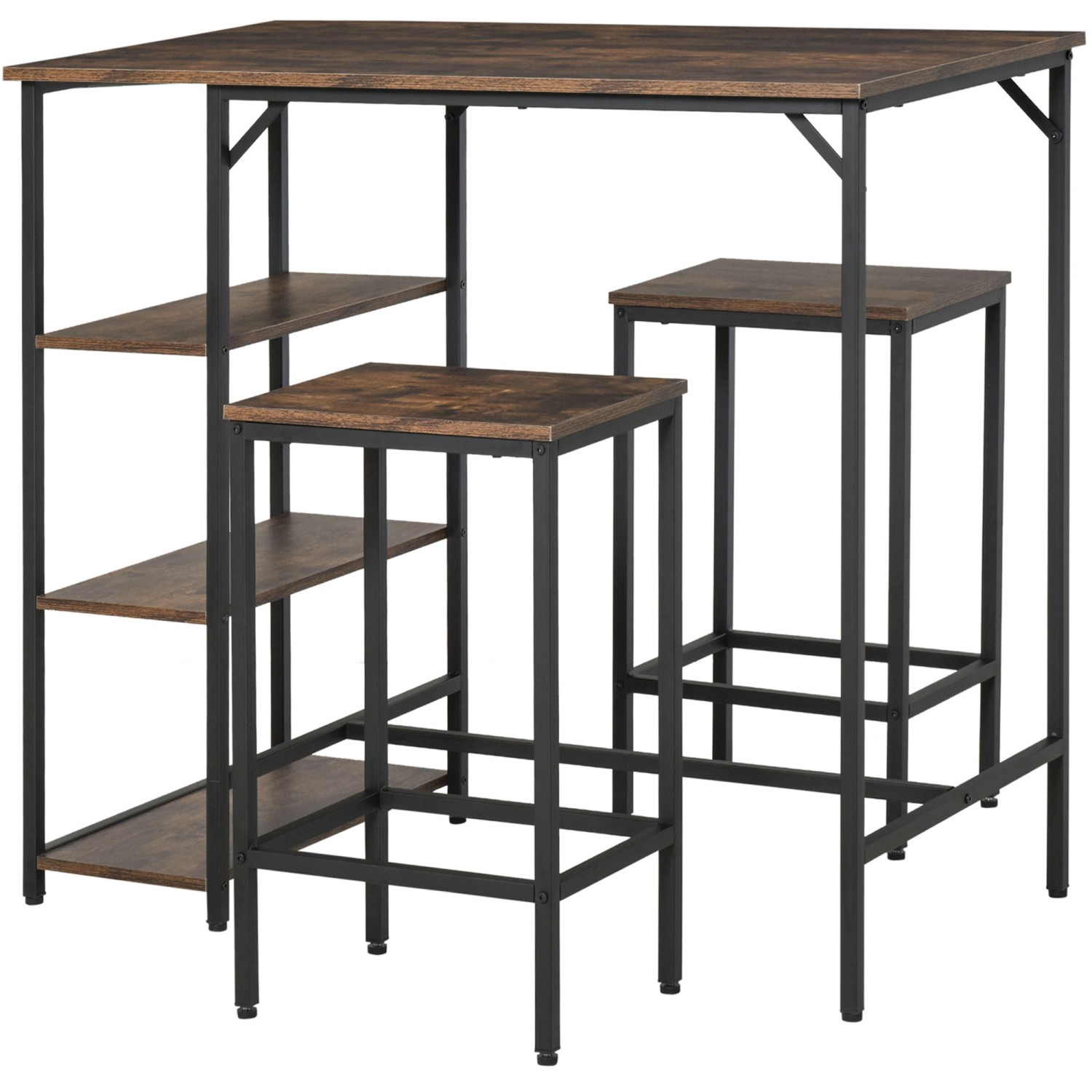 HOMCOM Bartisch-Set Stehtisch mit 2 Barhockern Braun Schwarz 109 x 60 x 100 günstig online kaufen