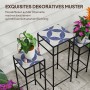 Outsunny Blumenständer Set mit blau-weißem Mosaikmuster, 3 Größen.