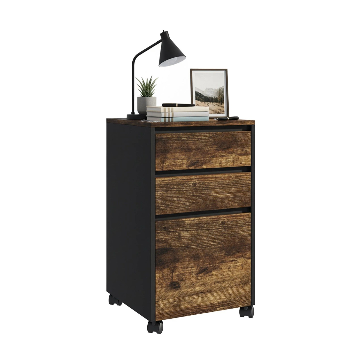 Relaxdays Rollcontainer mit 3 Schubladen Holzwerkstoff Metall Schwarz Mit Rollen 70 cm x 40 cm x 40 cm 14,6 kg