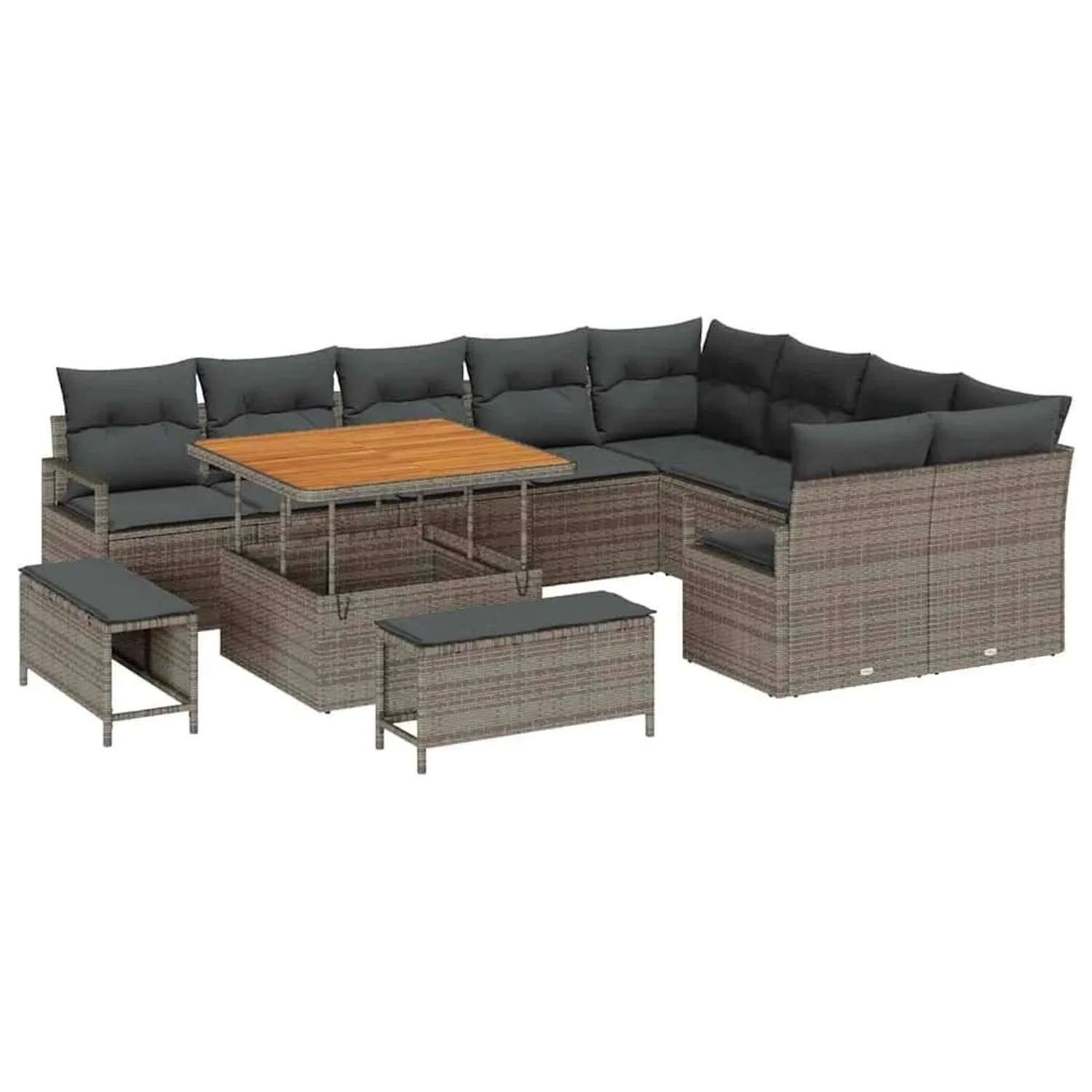 vidaXL Garten-Sofa-Set mit Kissen mit Speicher 12-Tlg Grau 3364508