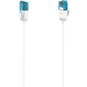 Weißes Hama Netzwerkkabel CAT-6a, Flexi-Slim, 1,5m, mit blauem Stecker für Computer & Multimedia.