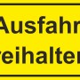 Gelbes Warnschild: Ausfahrt freihalten! 25x15 cm, für Innen- und Außenbereich.