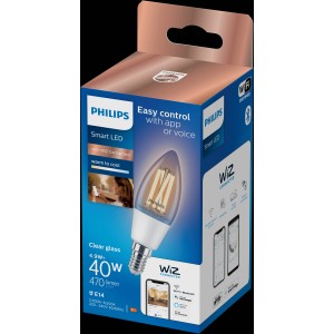 Philips Smart LED-Lampe, 40W, E14, Kerzenform, Filament, klar, im Einzelpack.
