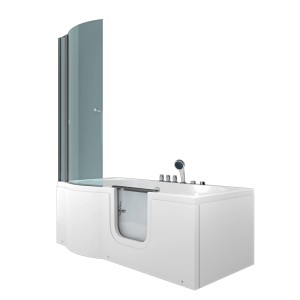 AcquaVapore Seniorendusche mit Wanne und Whirlpool, 85x170 cm, mit Tür und Duschabtrennung.