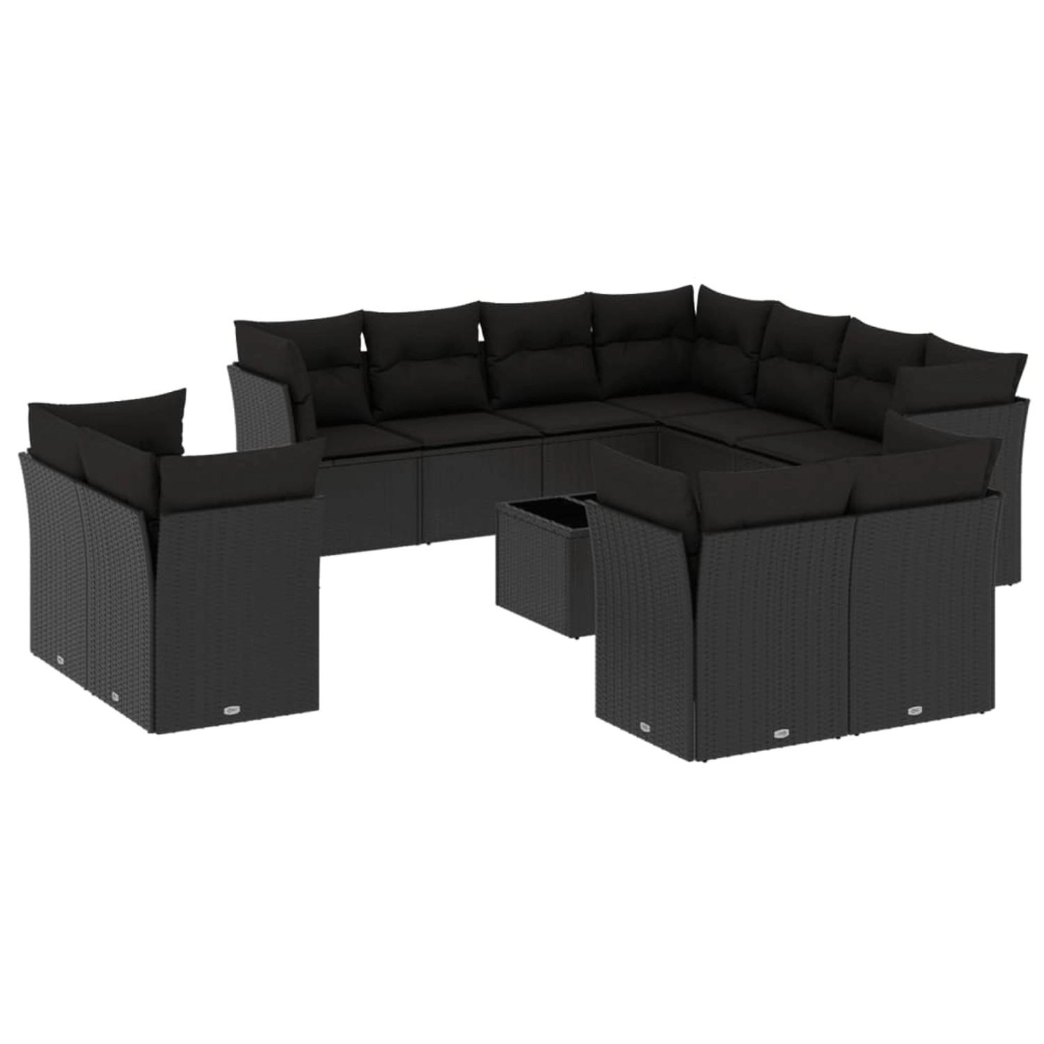 vidaXL 12-tlg Garten-Sofagarnitur mit Kissen Schwarz Poly Rattan Modell 29