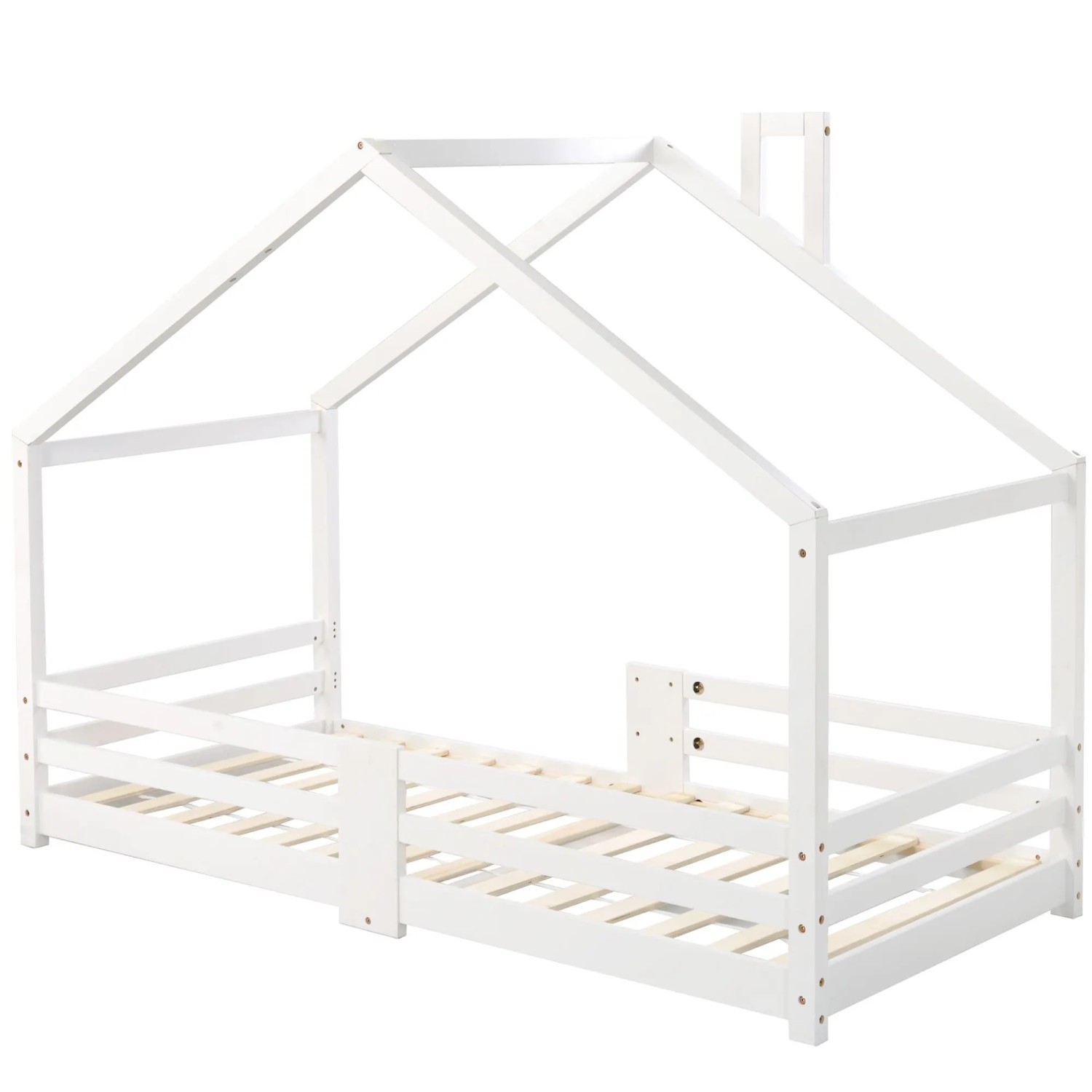 okwish Hausbett 90x200cm mit Rausfallschutz Kinderzimmer Weiß ohne Matratze