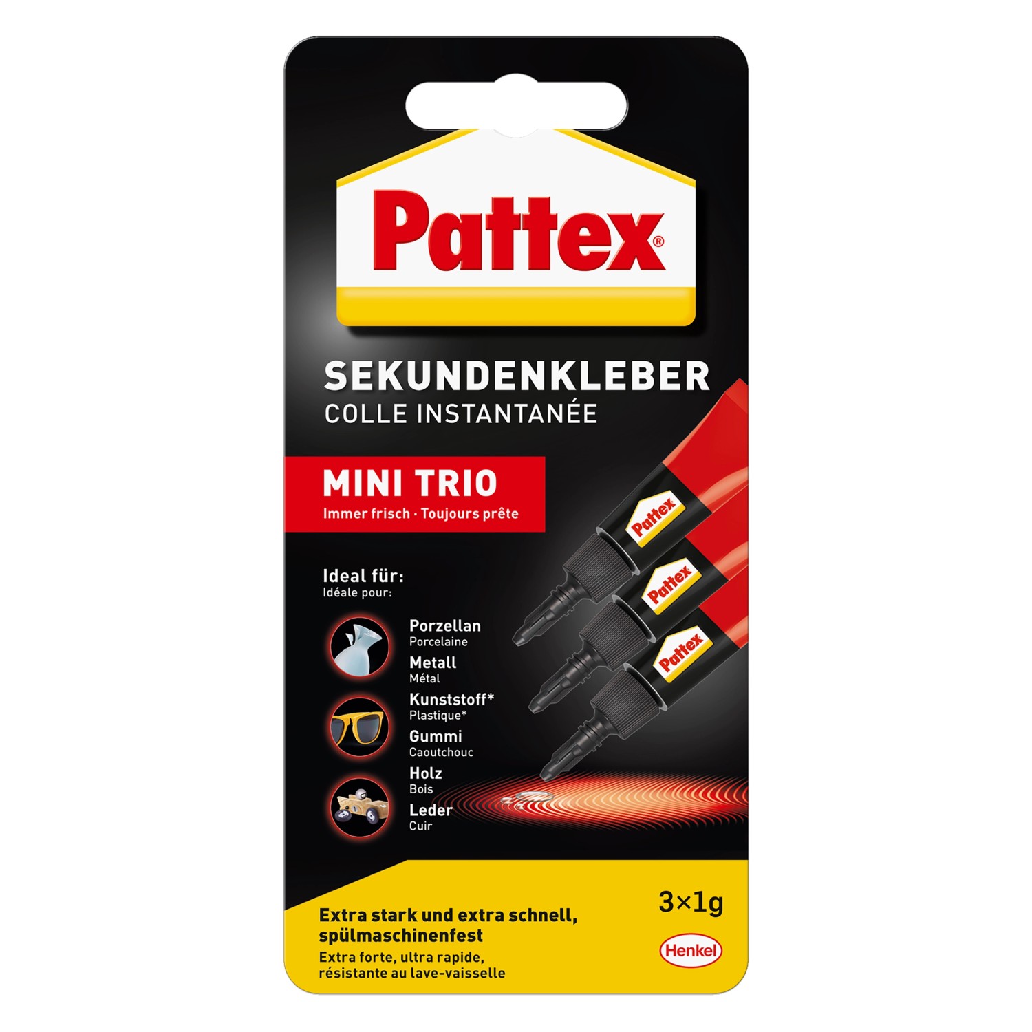 Pattex Flüssigkleber Sekundenkleber Flüssig Mini-Trio farblos 3x1g