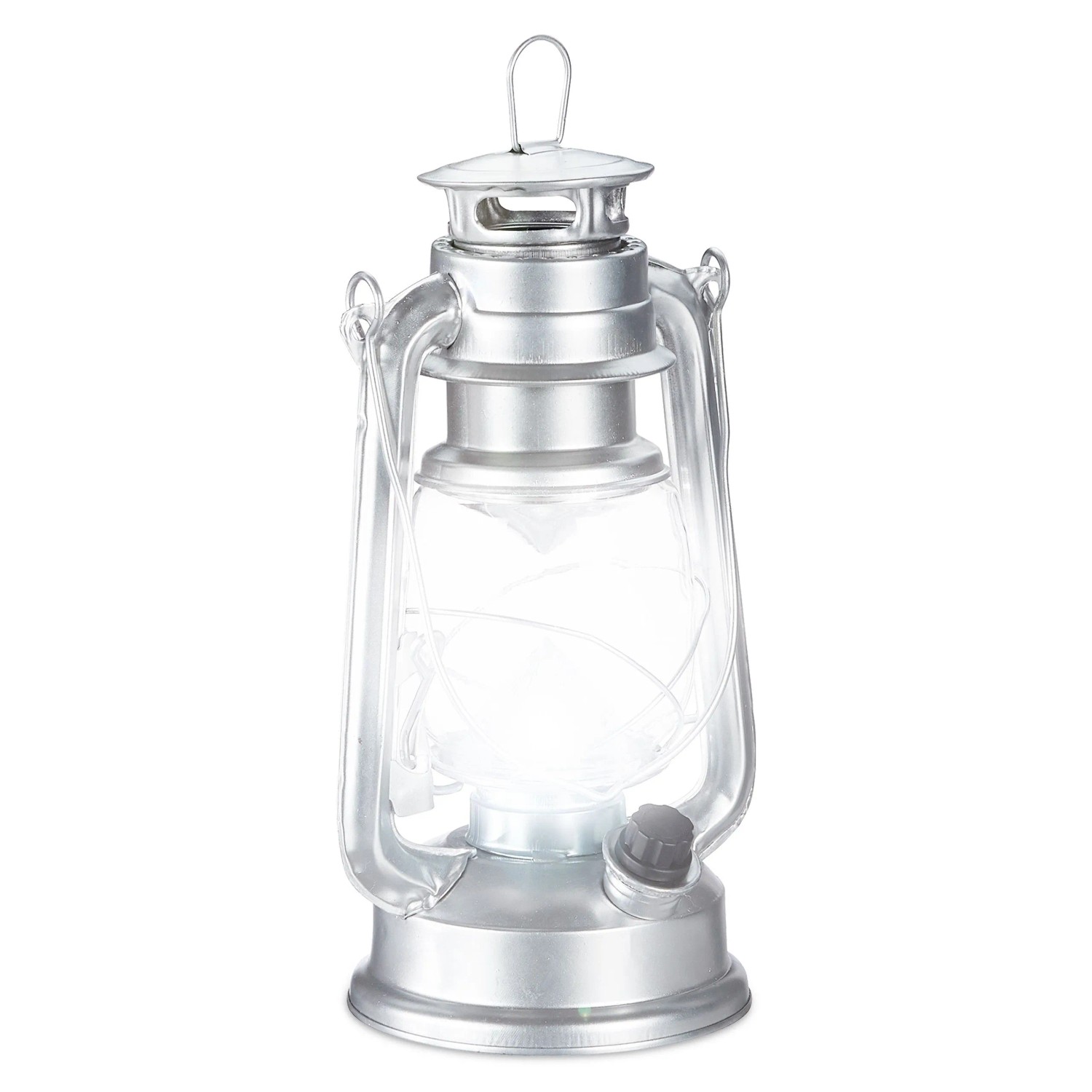 Relaxdays Sturmlaterne LED Eisen Silber Dimmbar 24 cm x 15 cm x 11,5 cm